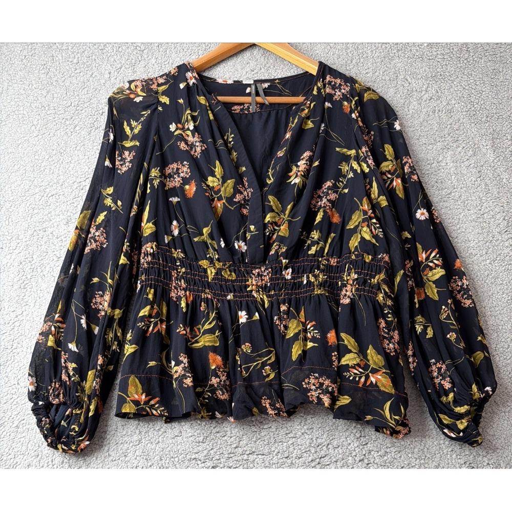 Anthropologie Blouse Womens Size 1X Floral Cotton Peplum Waist Somerset Lined